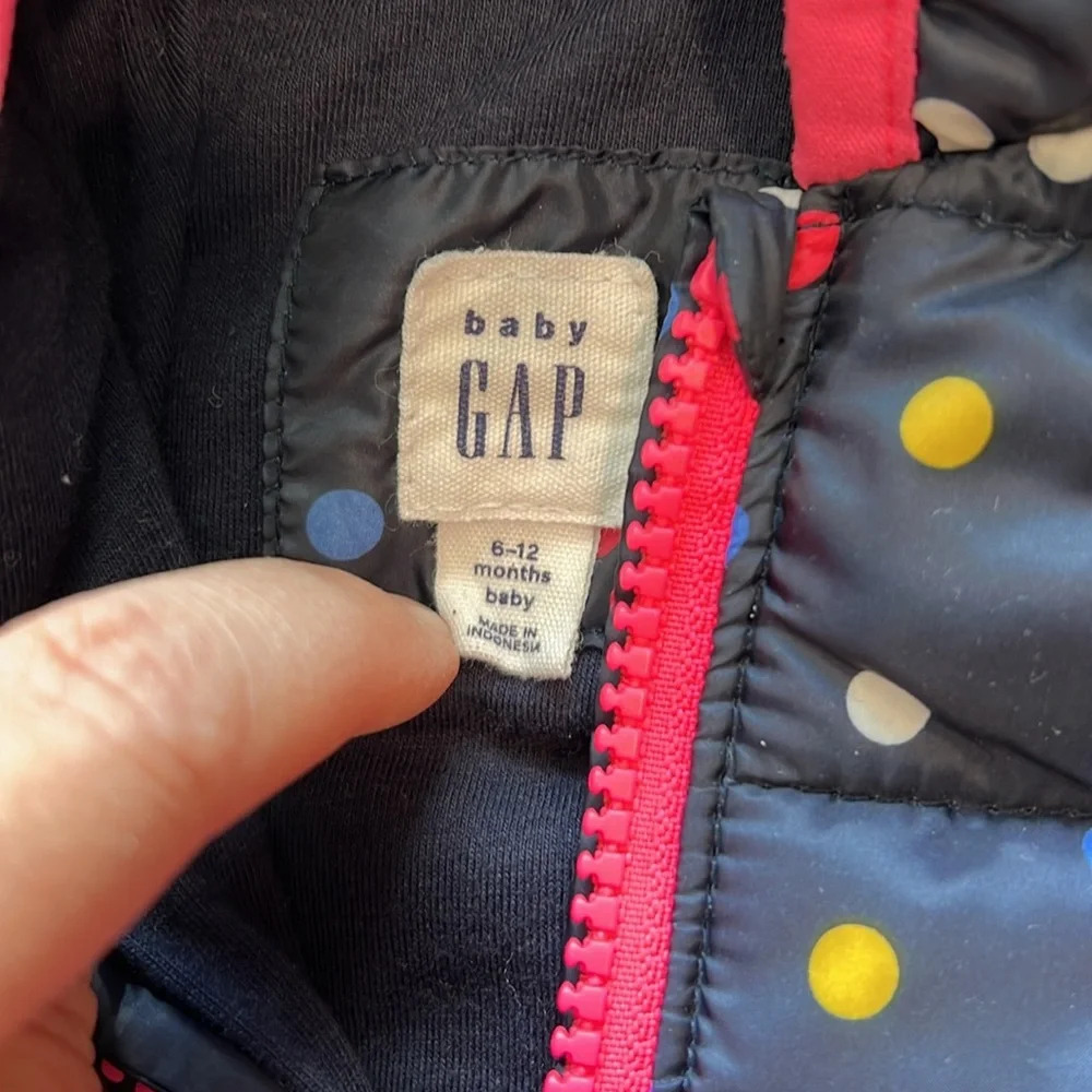Gap - 6-12m, navy polka dot puffer coat, light weight - Picture 3 of 7